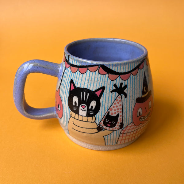 Ceramic Wheel Thrown Halloween Cats Mug 13.5oz
