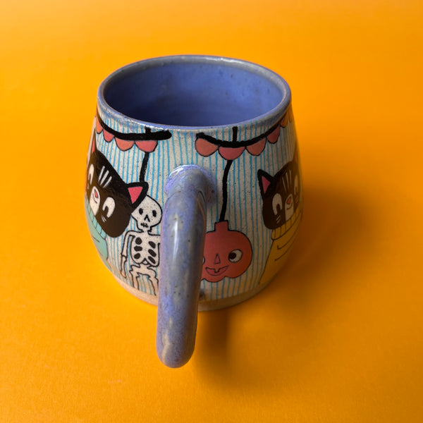 Ceramic Wheel Thrown Halloween Cats Mug 13.5oz