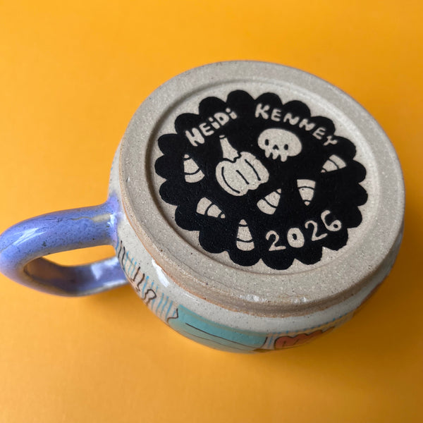 Ceramic Wheel Thrown Halloween Cats Mug 13.5oz