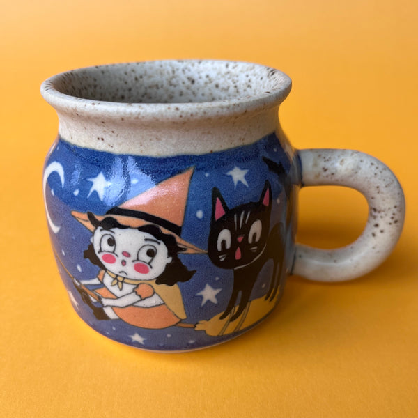 Ceramic Wheel Thrown Witch Cat Mug 9oz