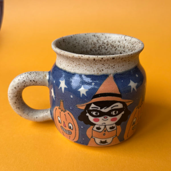 Ceramic Wheel Thrown Witch Cat Mug 9oz