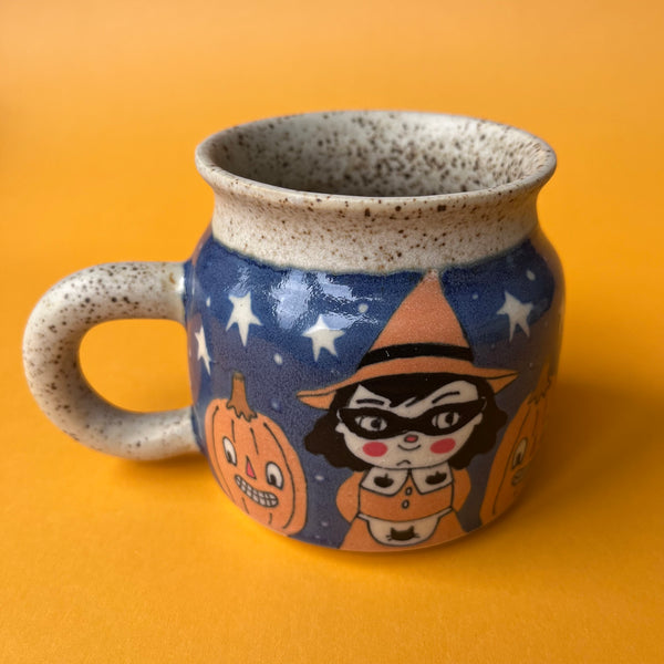 Ceramic Wheel Thrown Witch Cat Mug 9oz