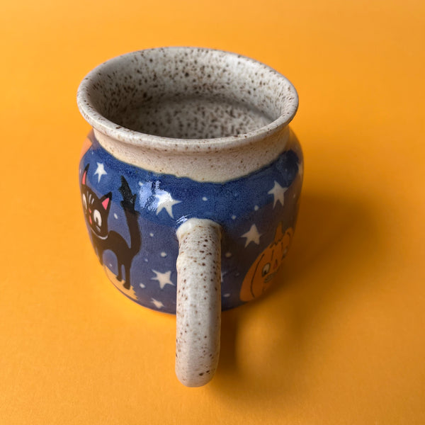 Ceramic Wheel Thrown Witch Cat Mug 9oz