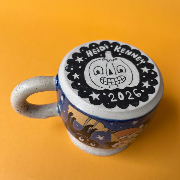 Ceramic Wheel Thrown Witch Cat Mug 9oz