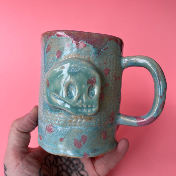Ceramic Hand Built Skull Mug 13oz