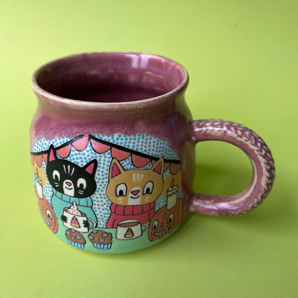 Ceramic Wheel Thrown Halloween Cats Mug 13oz