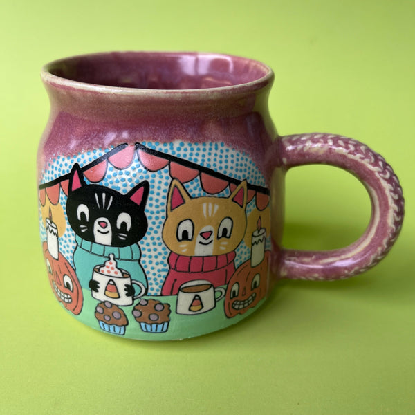 Ceramic Wheel Thrown Halloween Cats Mug 13oz