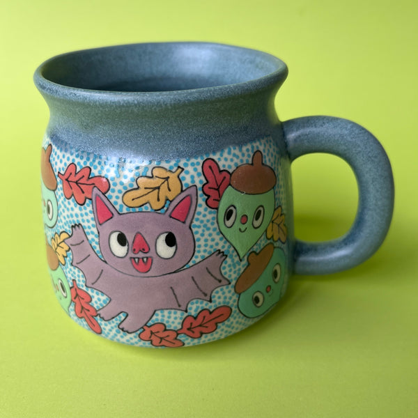 Ceramic Wheel Thrown Bat Acorn Mug 12oz