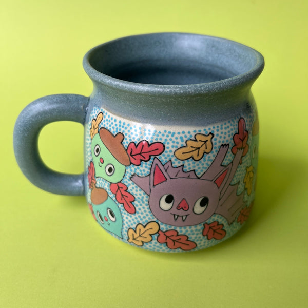 Ceramic Wheel Thrown Bat Acorn Mug 12oz