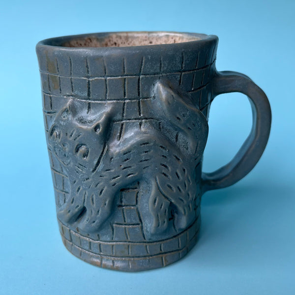 Ceramic Hand Built Cat And Pumpkin Mug 12oz