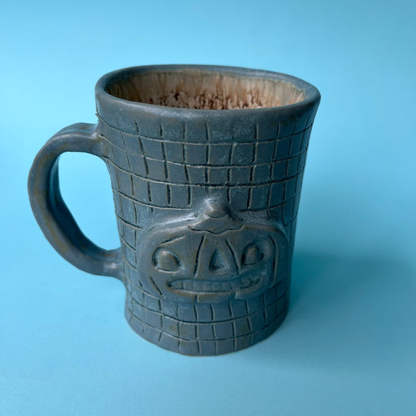Ceramic Hand Built Cat And Pumpkin Mug 12oz