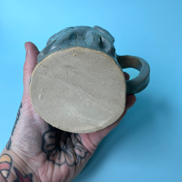 Ceramic Hand Built Cat And Pumpkin Mug 12oz