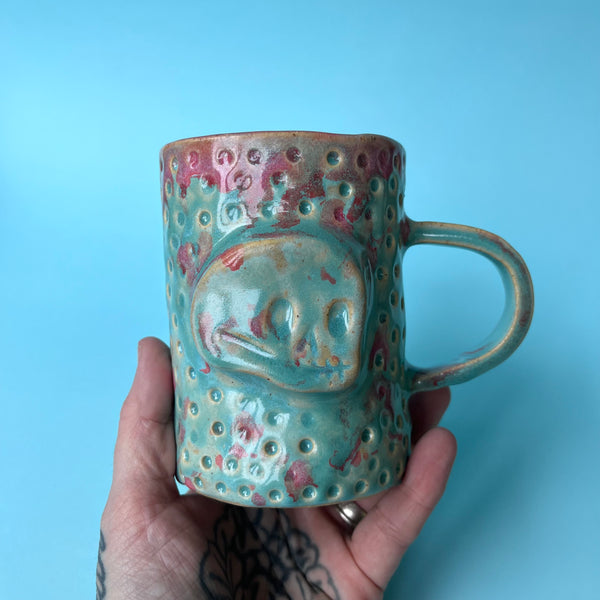 Ceramic Hand Built Skull Mug 13oz