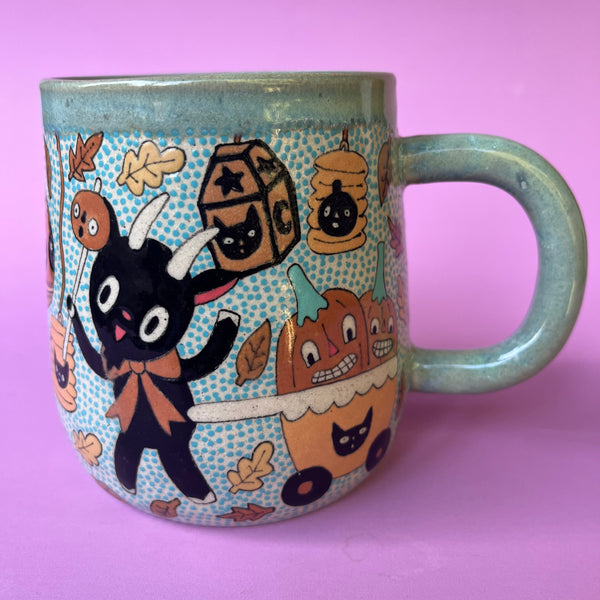 Ceramic Wheel Thrown Halloween Goat Mug 18oz