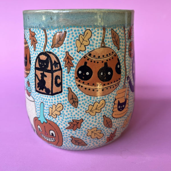 Ceramic Wheel Thrown Halloween Goat Mug 18oz