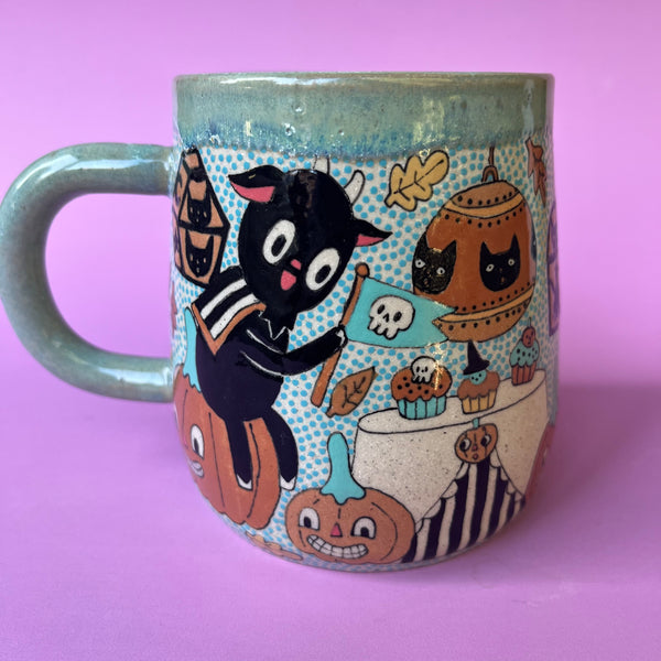 Ceramic Wheel Thrown Halloween Goat Mug 18oz