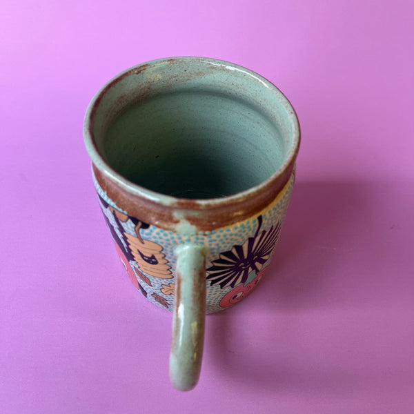 Ceramic Wheel Thrown Halloween Party Cat Scarecrow Mug 14.5oz