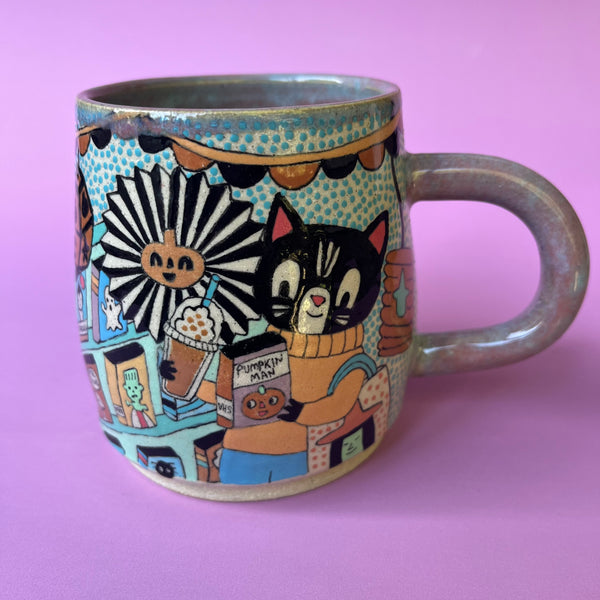 Ceramic Wheel Thrown Halloween VHS Rental Mug 15oz