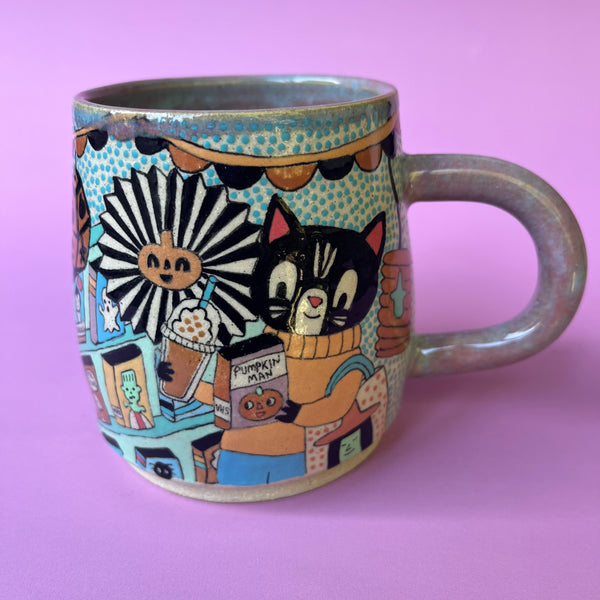 Ceramic Wheel Thrown Halloween VHS Rental Mug 15oz