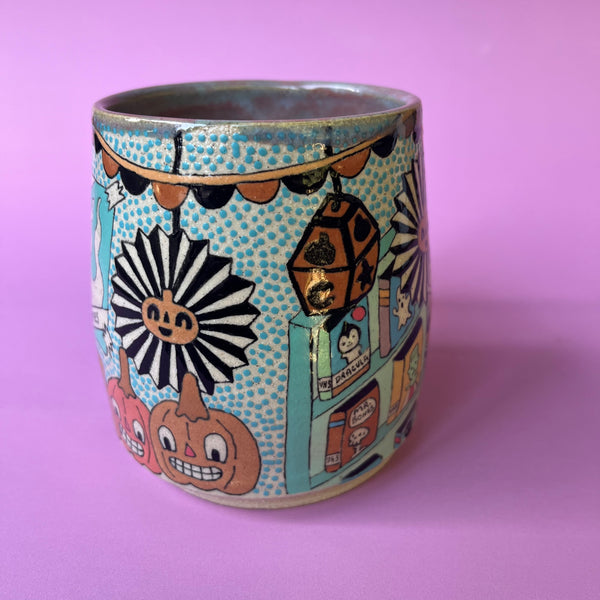 Ceramic Wheel Thrown Halloween VHS Rental Mug 15oz