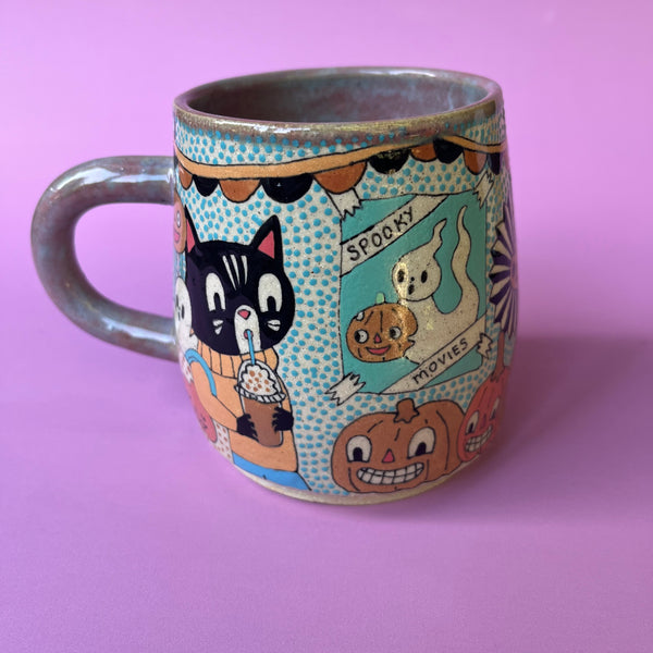 Ceramic Wheel Thrown Halloween VHS Rental Mug 15oz