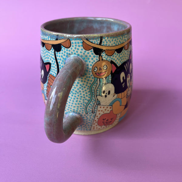 Ceramic Wheel Thrown Halloween VHS Rental Mug 15oz