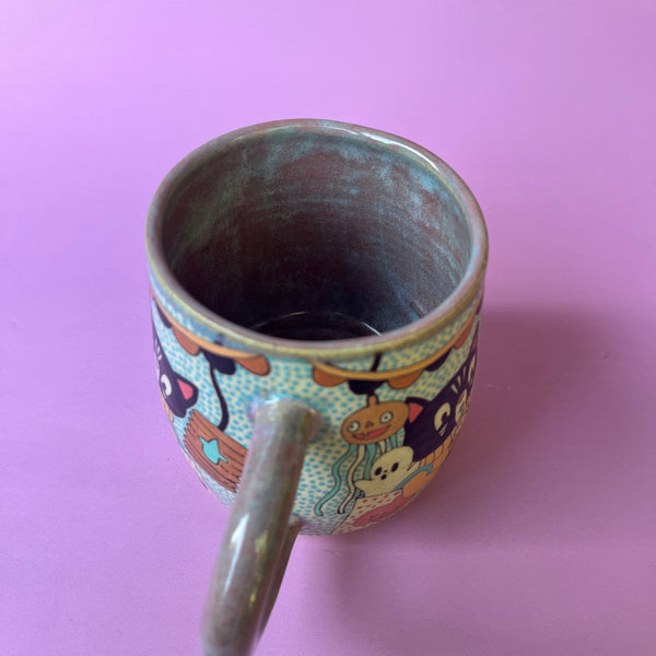 Ceramic Wheel Thrown Halloween VHS Rental Mug 15oz