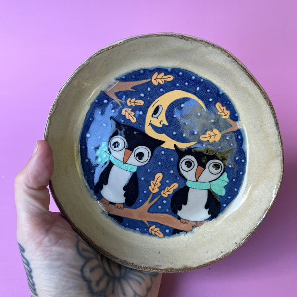 Ceramic Hand Built Halloween Owls Dish