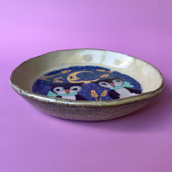 Ceramic Hand Built Halloween Owls Dish