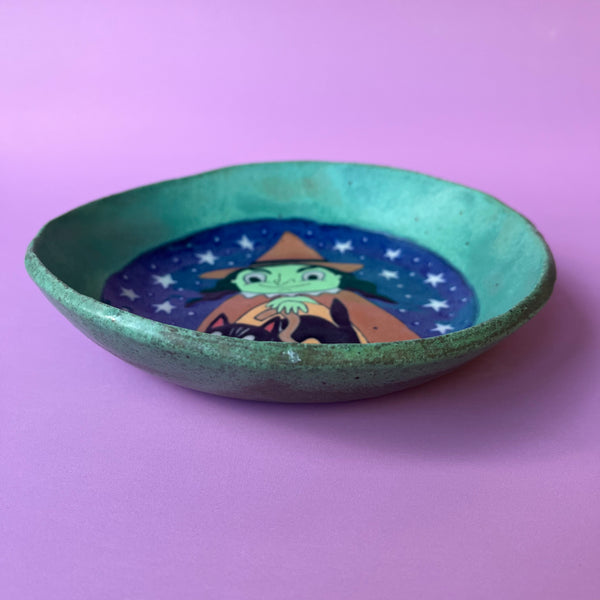 Ceramic Hand Built Halloween Witch Dish