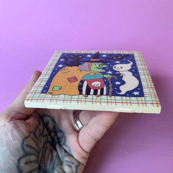 Ceramic Halloween Witch Tile 4"