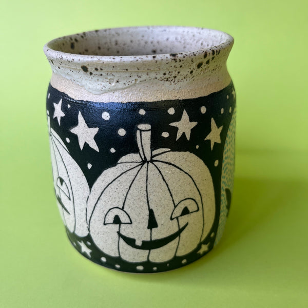 Ceramic Wheel Thrown Halloween Cat Mug 14oz