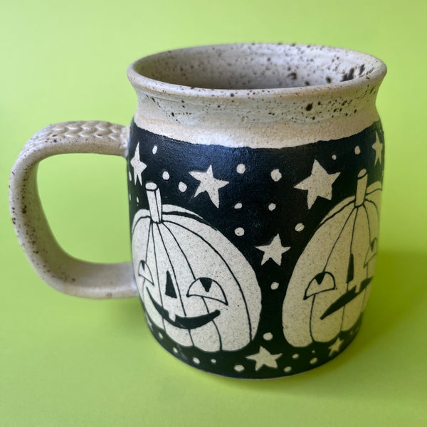 Ceramic Wheel Thrown Halloween Cat Mug 14oz