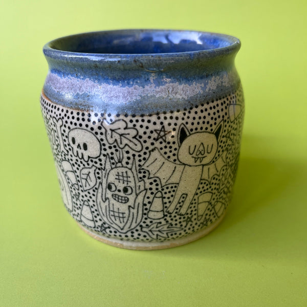 Ceramic Wheel Thrown Halloween Doodle Mug 9oz