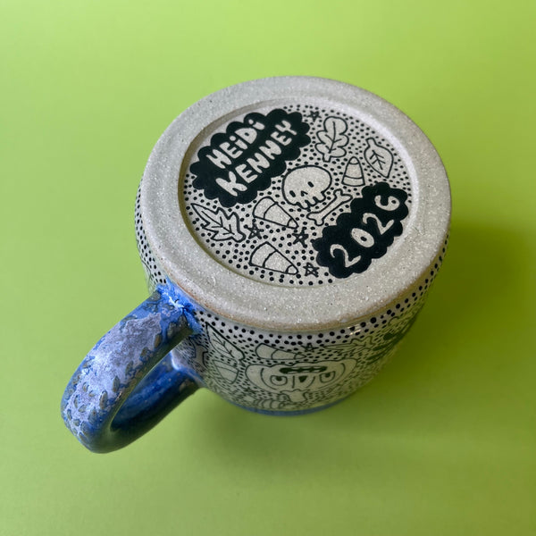 Ceramic Wheel Thrown Halloween Doodle Mug 9oz