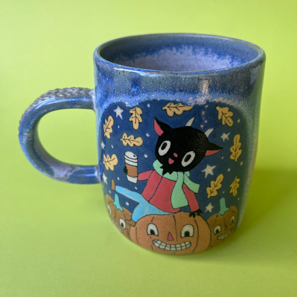 Ceramic Wheel Thrown Halloween Goat Mug 17oz