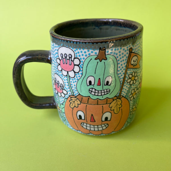 Ceramic Wheel Thrown Halloween Cat Mug 14oz