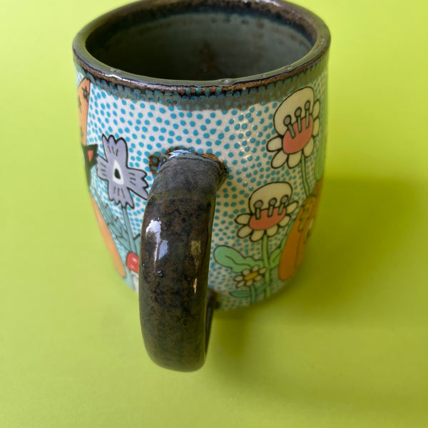 Ceramic Wheel Thrown Halloween Cat Mug 14oz
