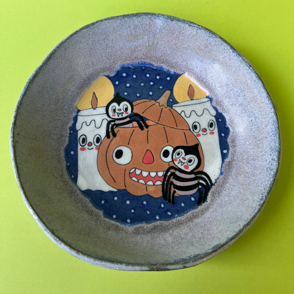 Ceramic Hand Built Halloween Spiders Dish