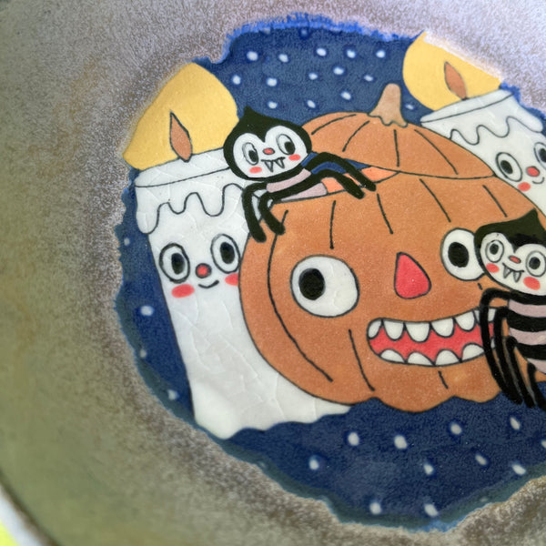 Ceramic Hand Built Halloween Spiders Dish