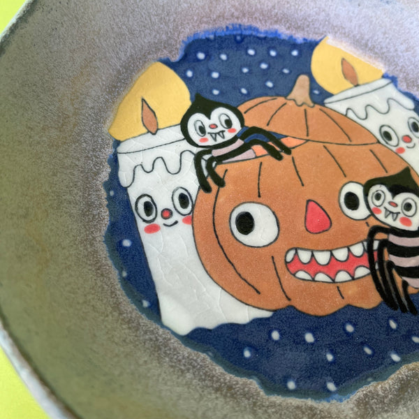 Ceramic Hand Built Halloween Spiders Dish