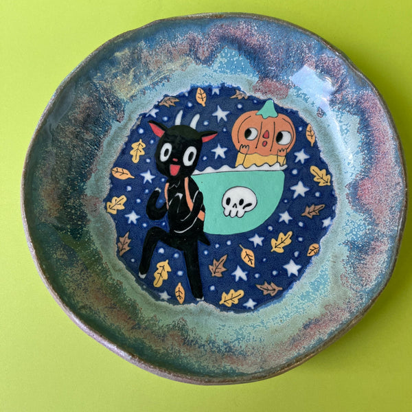 Ceramic Hand Built Halloween Goat Dish