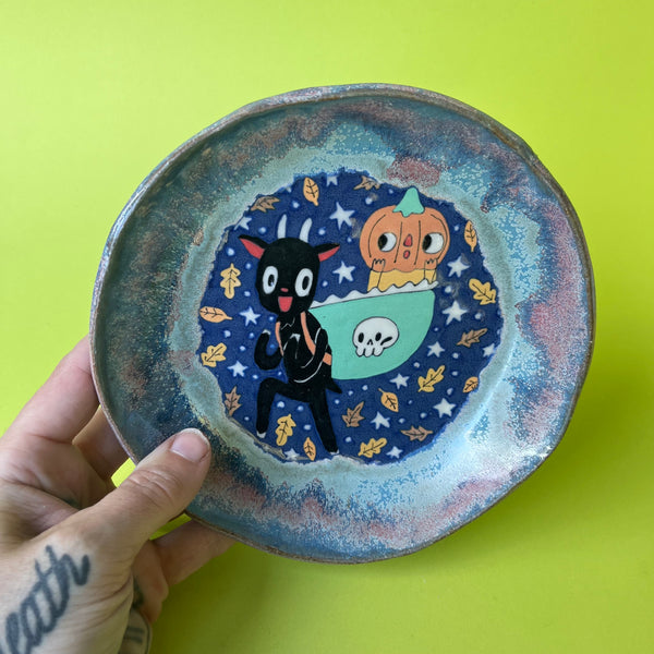 Ceramic Hand Built Halloween Goat Dish