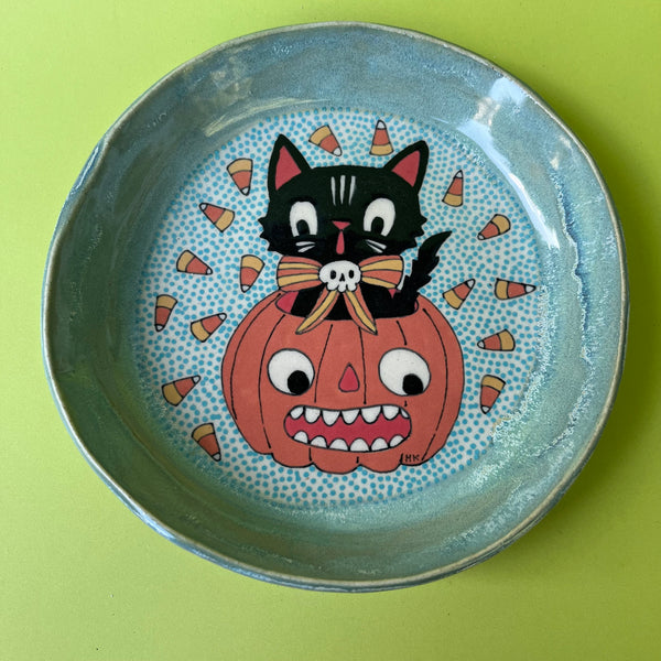 Ceramic Hand Built Halloween Cat Dish