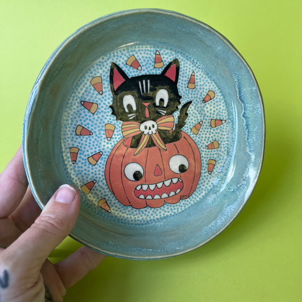 Ceramic Hand Built Halloween Cat Dish
