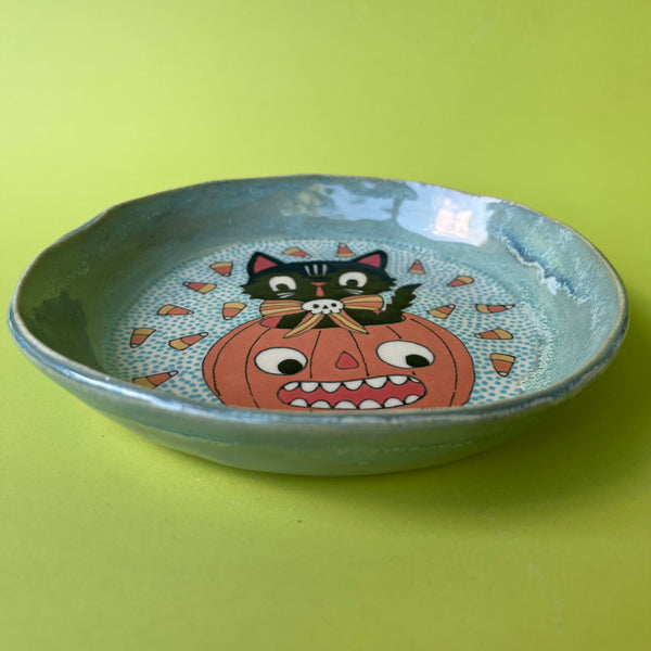 Ceramic Hand Built Halloween Cat Dish