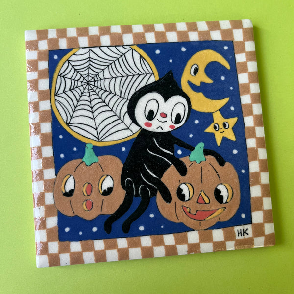 Ceramic Halloween Spider Tile 4"