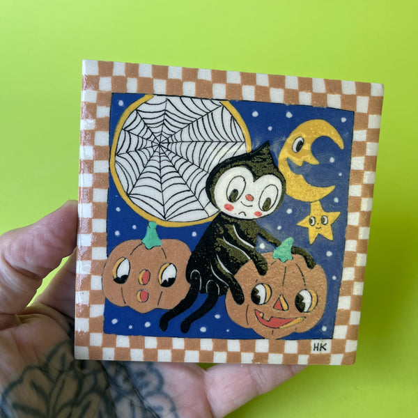 Ceramic Halloween Spider Tile 4"
