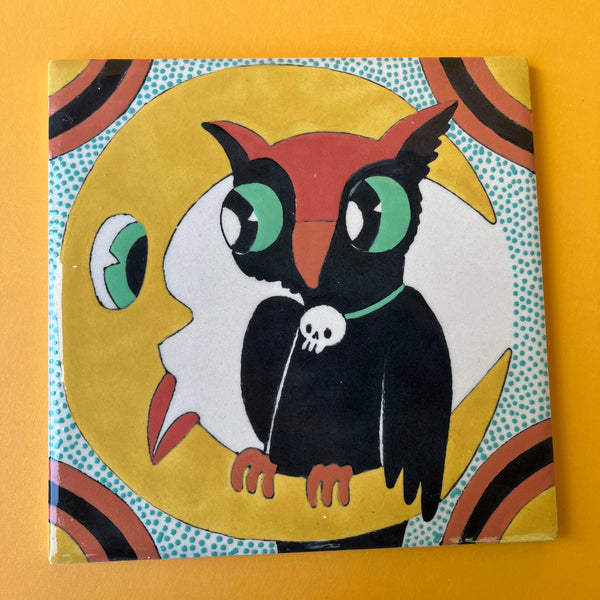 Ceramic Halloween Owl Tile 6"