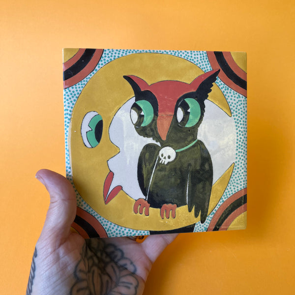 Ceramic Halloween Owl Tile 6"